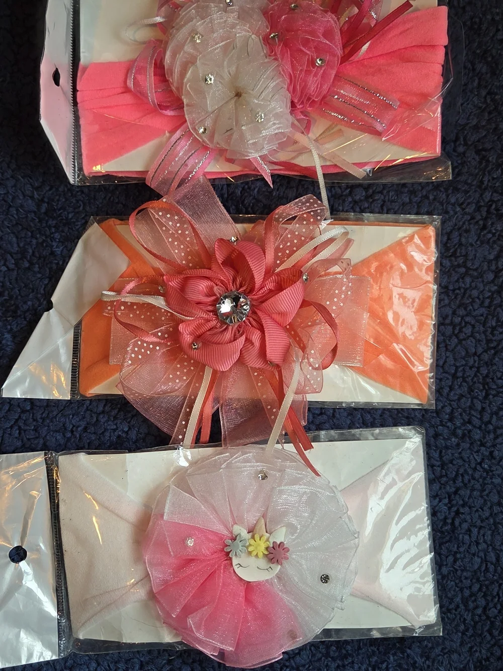 Girls Floral Ribbon Headbands - Pink, Coral & Cream